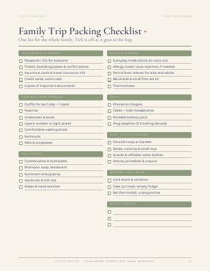 Free Family Trip Packing Checklist printable