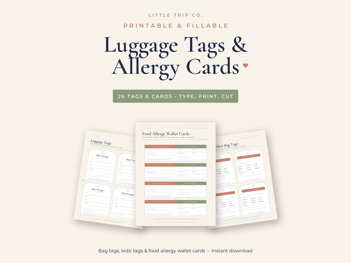 Luggage Tags & Kids Allergy Cards printable by Little Trip Co.